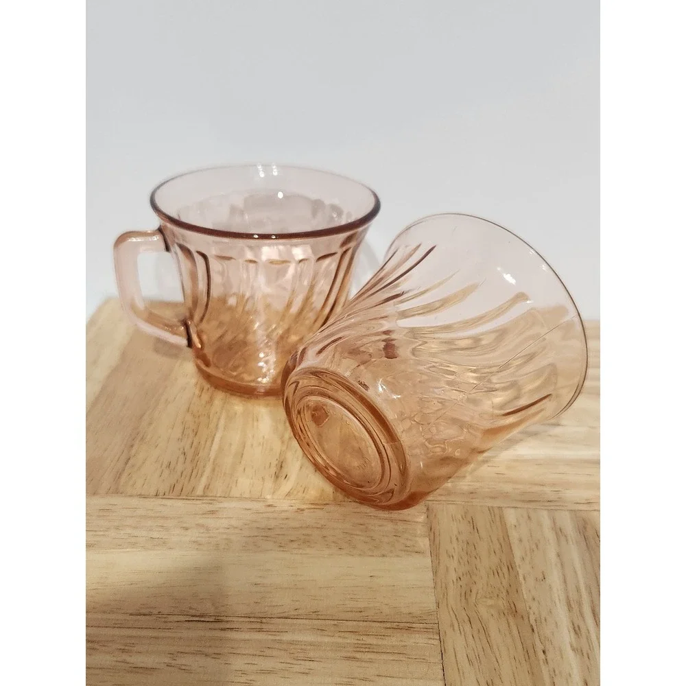 Vintage Fortecrisa Mexico pink depression Style glass set tea cups of‎ 2 1970s